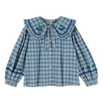 Blue Check Embroidered Cotton Blouse