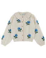 Emile et Ida Ecru Blue Rose Jacquard Cardigan