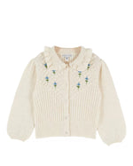 Emile et Ida Farine Blue Floral Embroidered Knit Cardigan