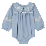 Emile et Ida Lac Blue Embroidered Romper