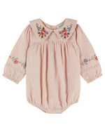 Emile et Ida Pink Embroidered Peter Pan Collar Romper