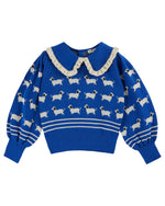 Emile et Ida Royal Blue Dog Jacquard Sweater