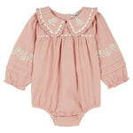 Sakura Floral Embroidered Cotton Romper
