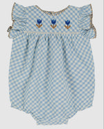 Emile Baby Blue Checkered Sleeveless Romper