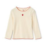 Gentle Cream Strawberry Embroidered Long Sleeve Top