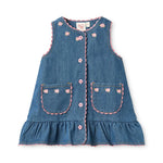 Floess Rose Embroidered Cotton Pinafore Dress