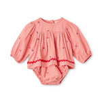 Pink Rose Gingham Embroidered Dress Bodysuit