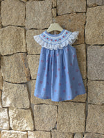 French Blue Star Print Hand-Smocked Dress