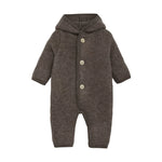 Dark Brown Pointed Pixie Hood Button Baby Suit