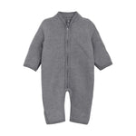 Grey Melange Collarless Zipper Baby Suit