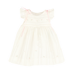 Luli & Me Filtire Mini Flowers Dress for girls floral embroidered ivory dress front view