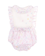 Luli & Me Girl Overall for baby girls butterfly embroidered bubble romper front view