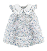 Luli & Me Miller Dress for girls blue floral dress with Peter Pan collar front view