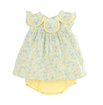 Luli & Me Petal Float Dress for baby girls yellow floral float dress front view