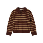 MarMar Copenhagen Striped Knit Polo Sweater - Dark Chocolate Brown