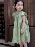 Sage Green Hand-Smocked Floral Eyelet Dress