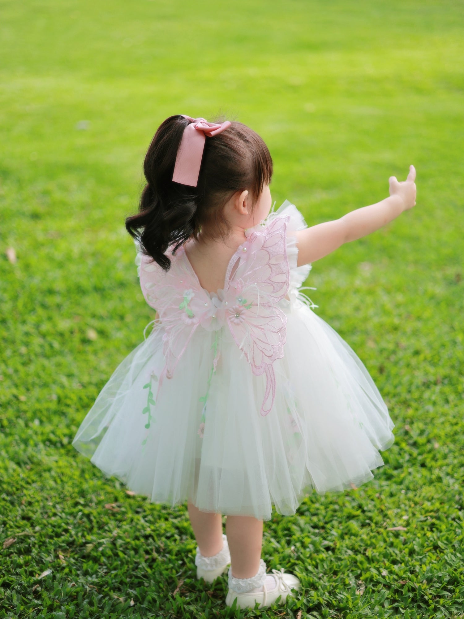 3D Floral White Fairy Dress with Butterfly Wings
