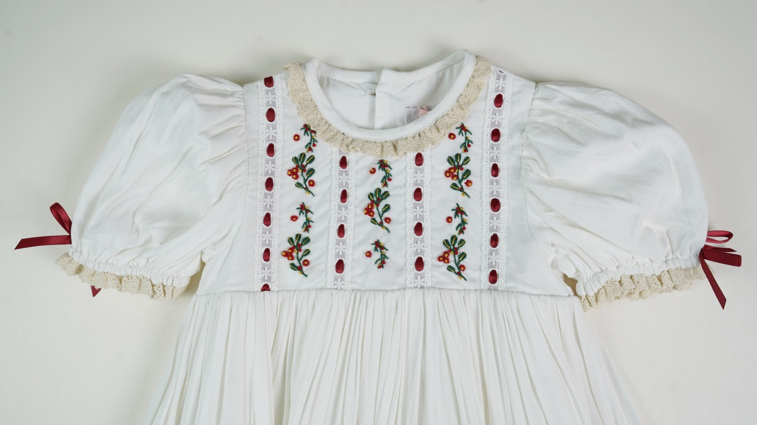 JannyBB Handmade Embroidery Heirloom Red Dress
