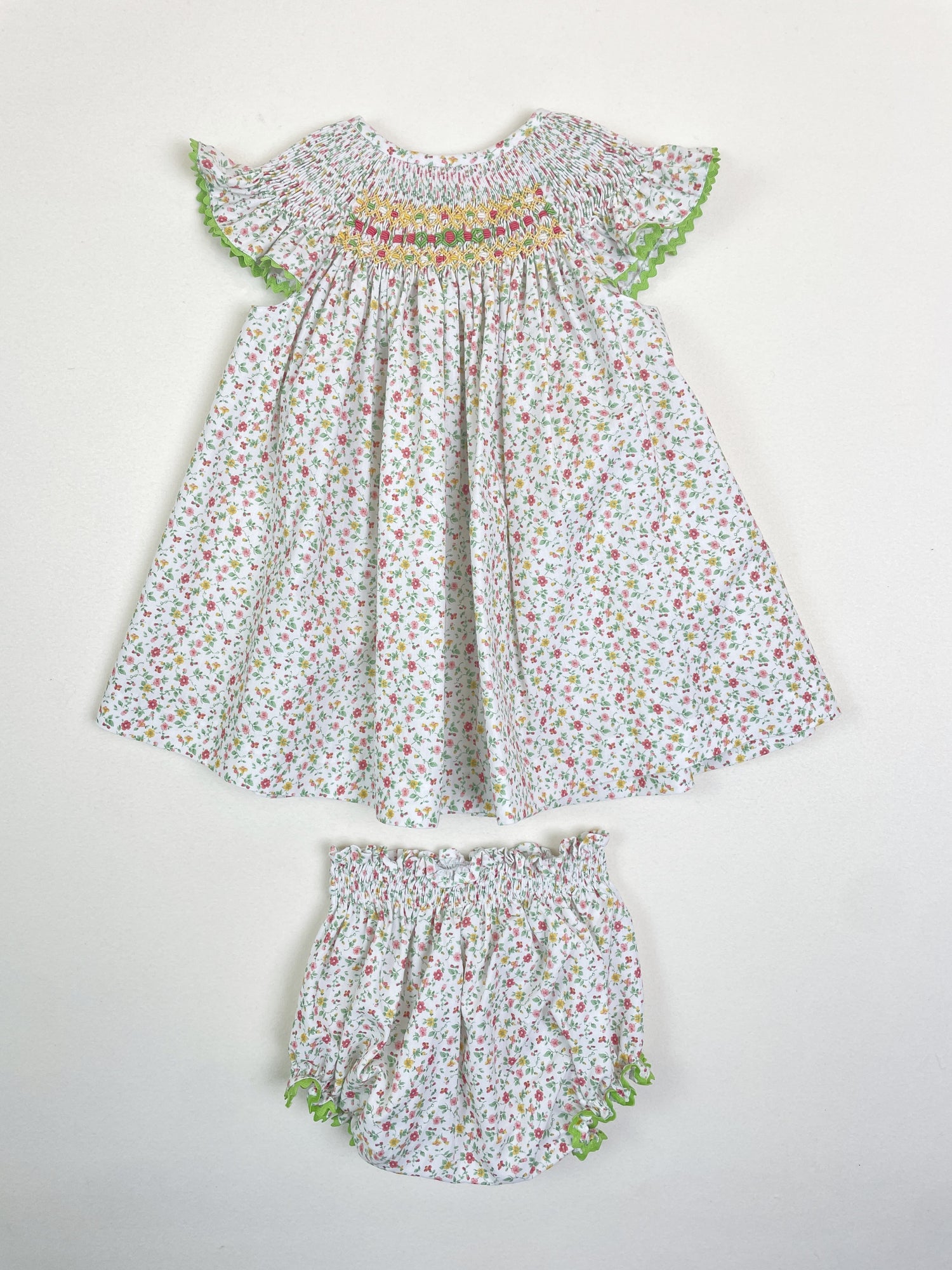 Girls' Handmade Embroidery and Embroidered Floral Dress Shorts Set