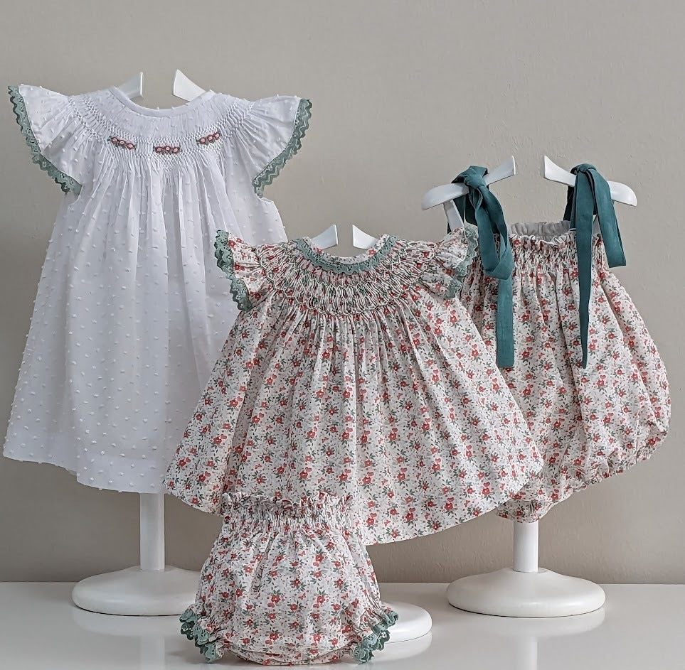 Girls' Handmade Embroidery and Embroidered Floral Dress Shorts Set