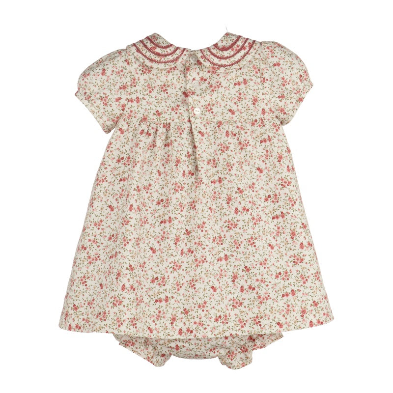 Vintage floral toddler dress with button back and classic boutique design