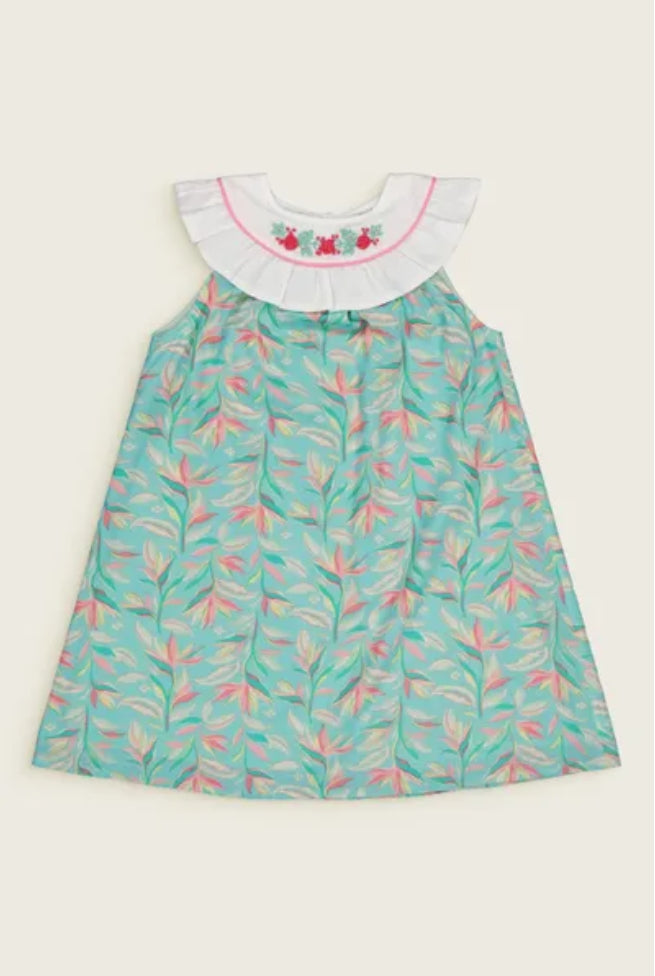 Bachaa Sleeveless Baby Dress with Embroidered Ruffle Collar