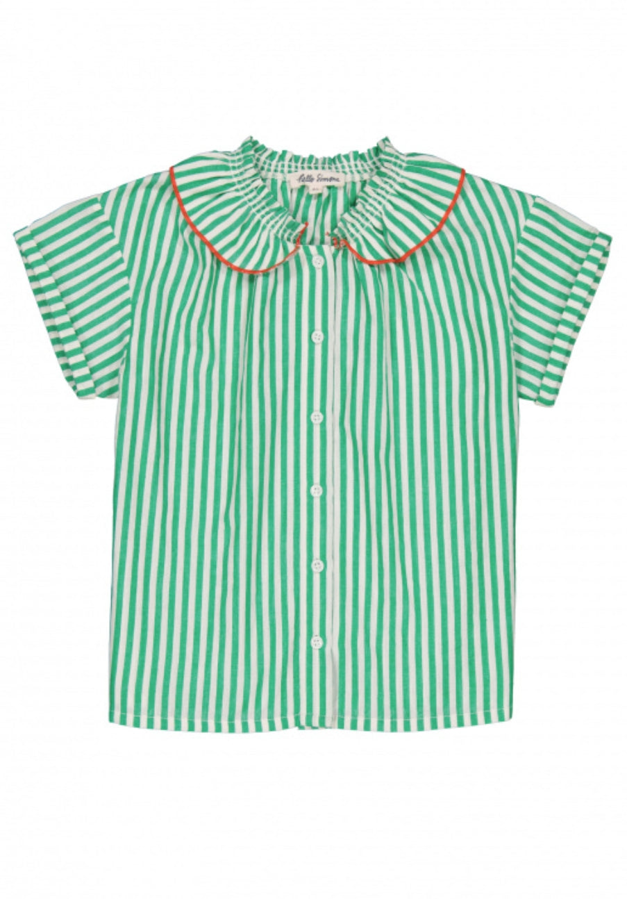 Hello Simone Girls' Green Striped Button