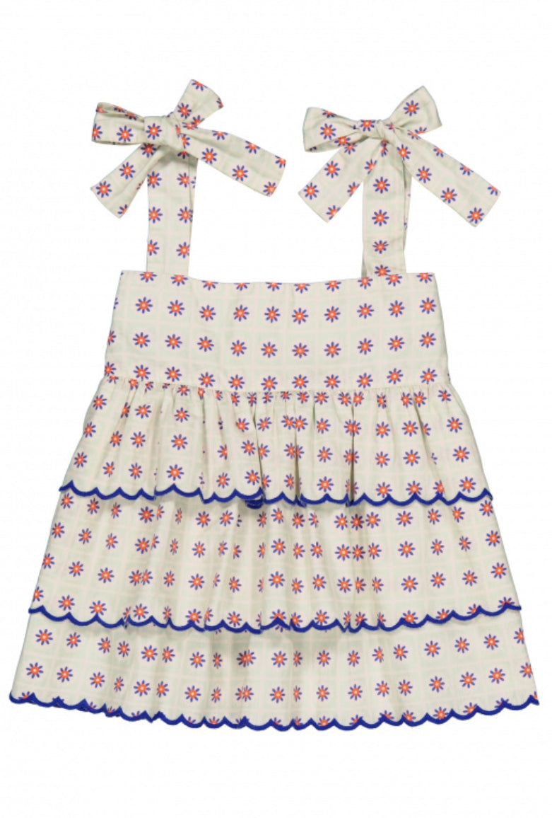 Hello Simone Girls' Tiered Sundress with Bow Straps and Floral Print