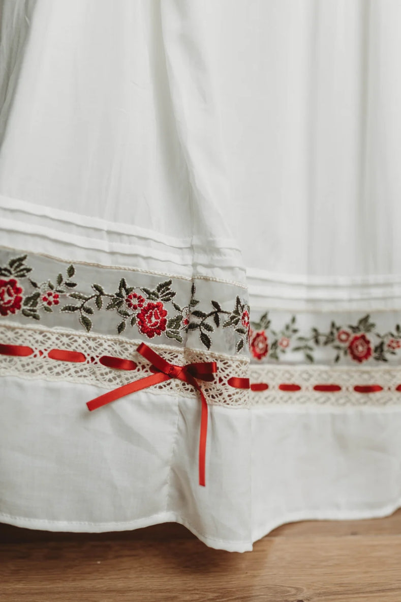 JannyBB Handmade Embroidery Heirloom Red Dress