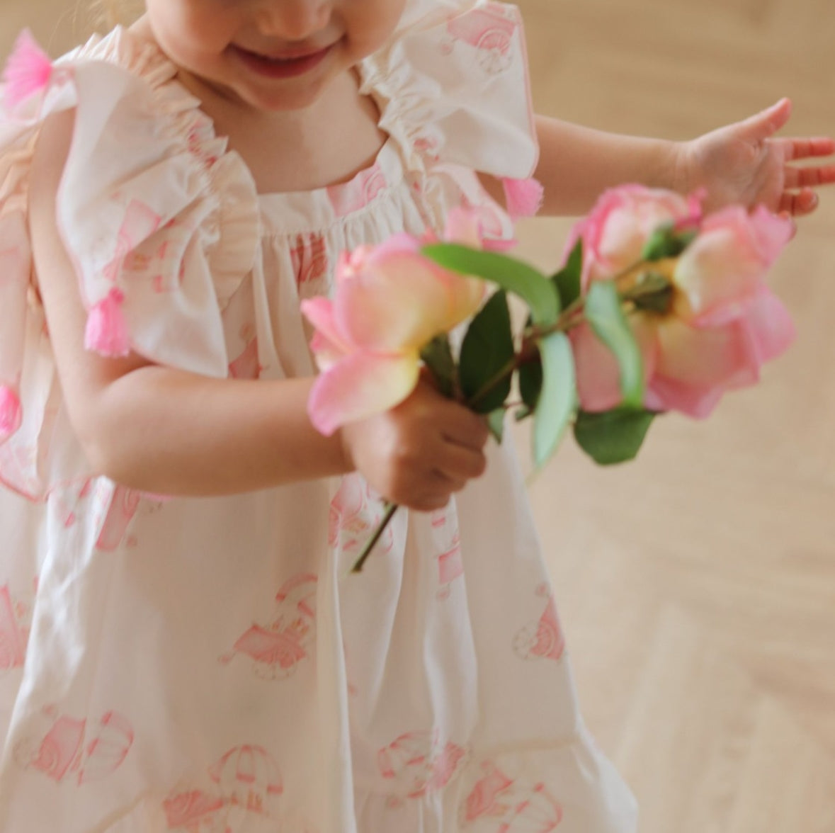 Baby Girl Flutter Sleeve Dress with Pink Print