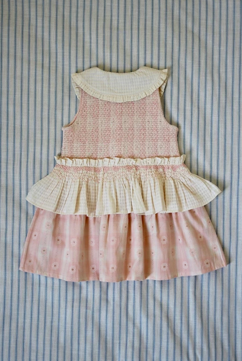 Pink Jacquard Gingham with Hand-Smocked Ruffle