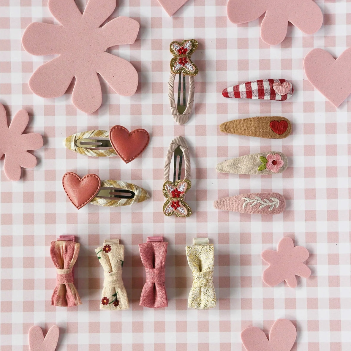 Gingham Heart Clips