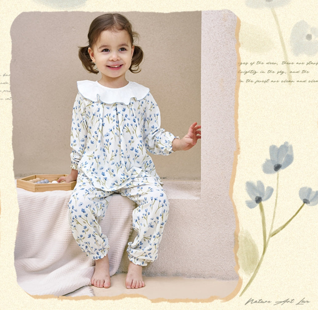 Girls Blue Flower Split Loungewear