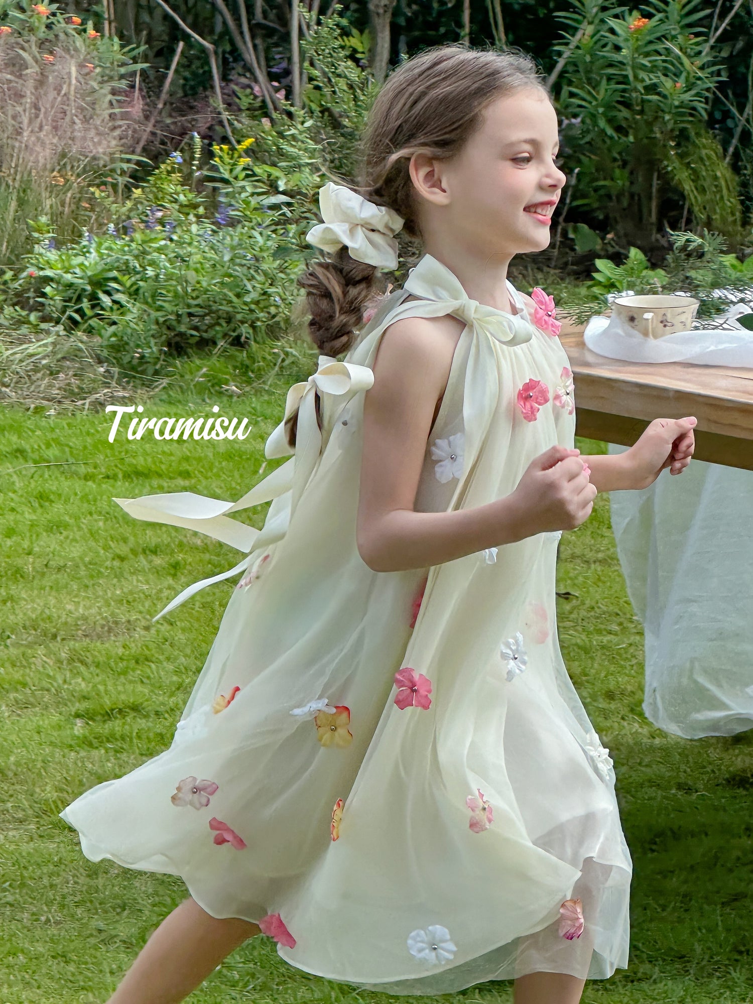 Sleeveless Halter Dress with 3D Floral Details for Girls Pre-order