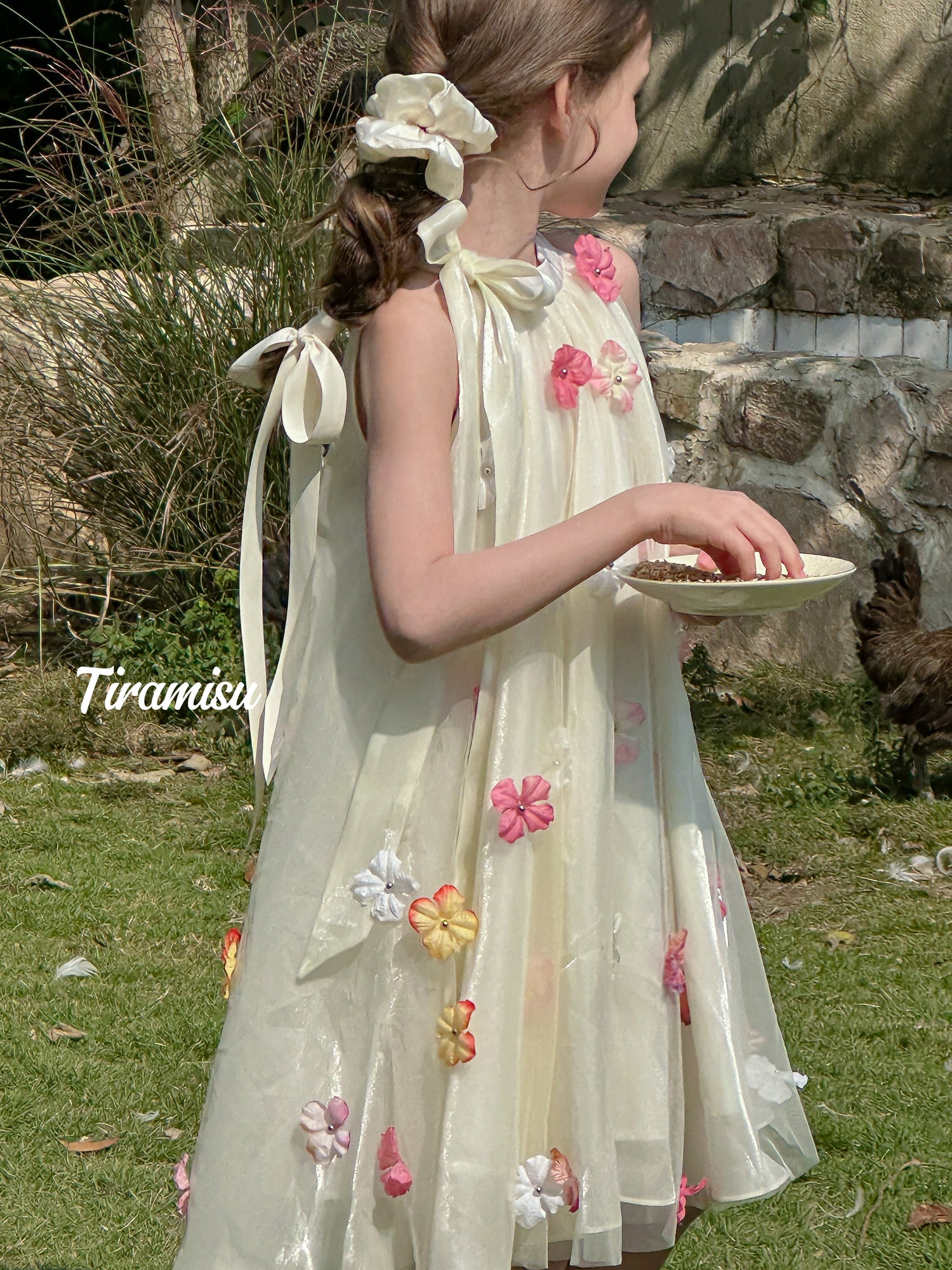 Sleeveless Halter Dress with 3D Floral Details for Girls Pre-order