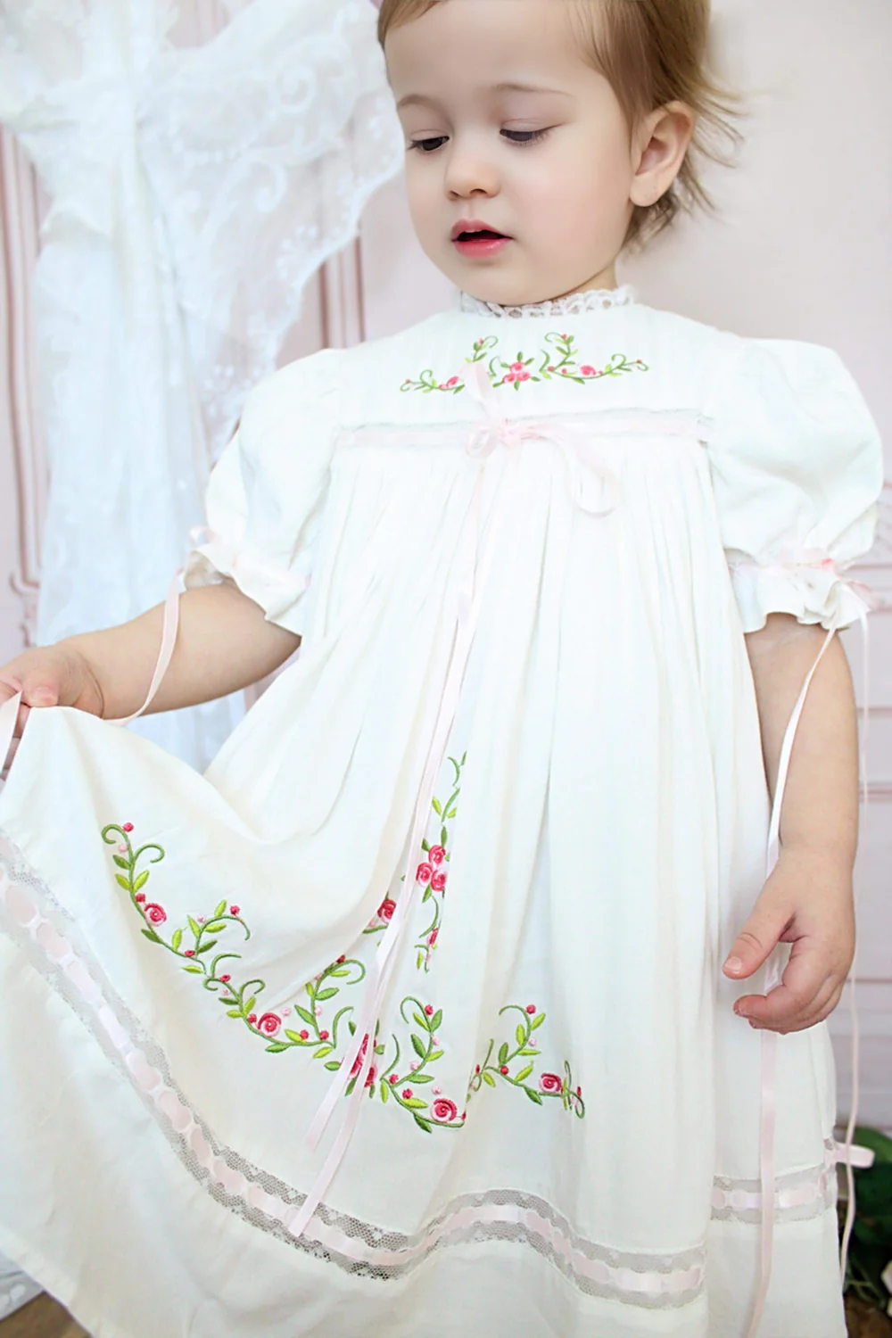 JannyBB Pink Embroidered Heirloom Dress