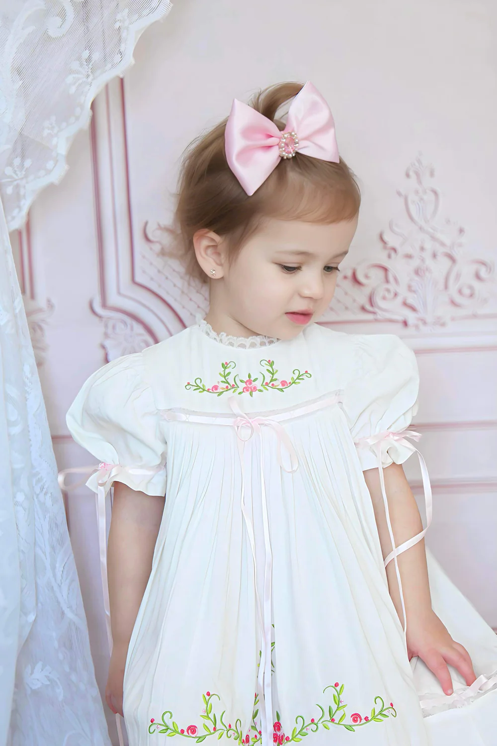 JannyBB Pink Embroidered Heirloom Dress