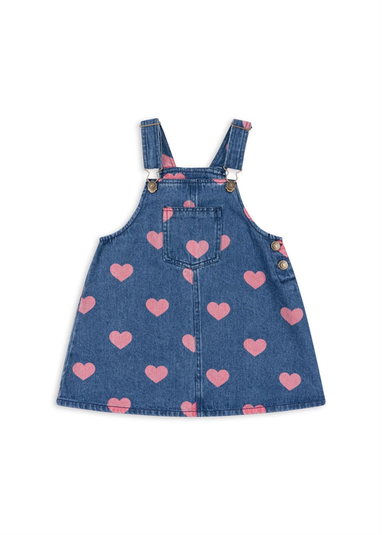 Girls' Denim Blue Pinafore Pink Heart Dress