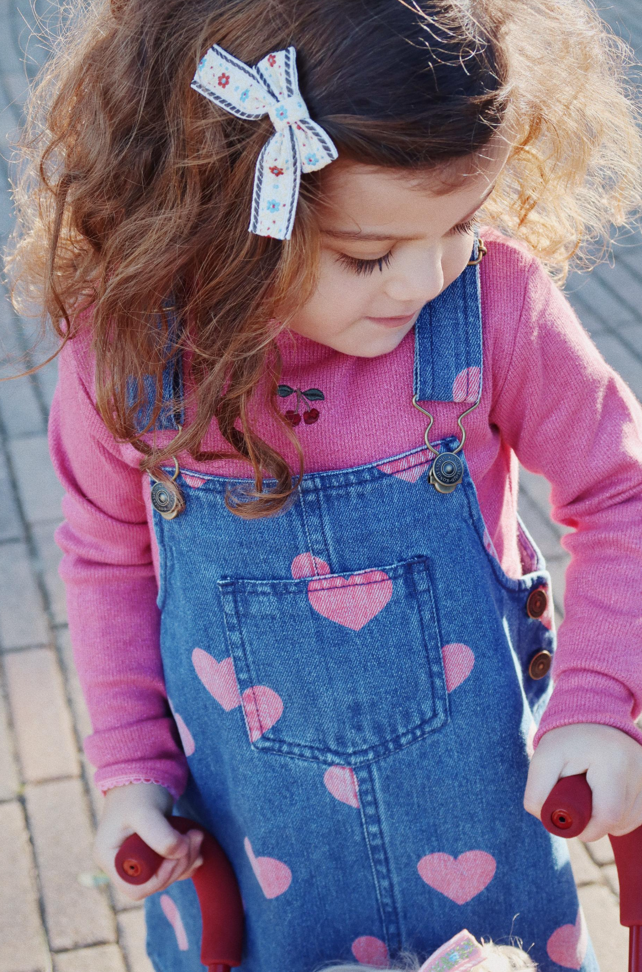 Girls' Denim Blue Pinafore Pink Heart Dress