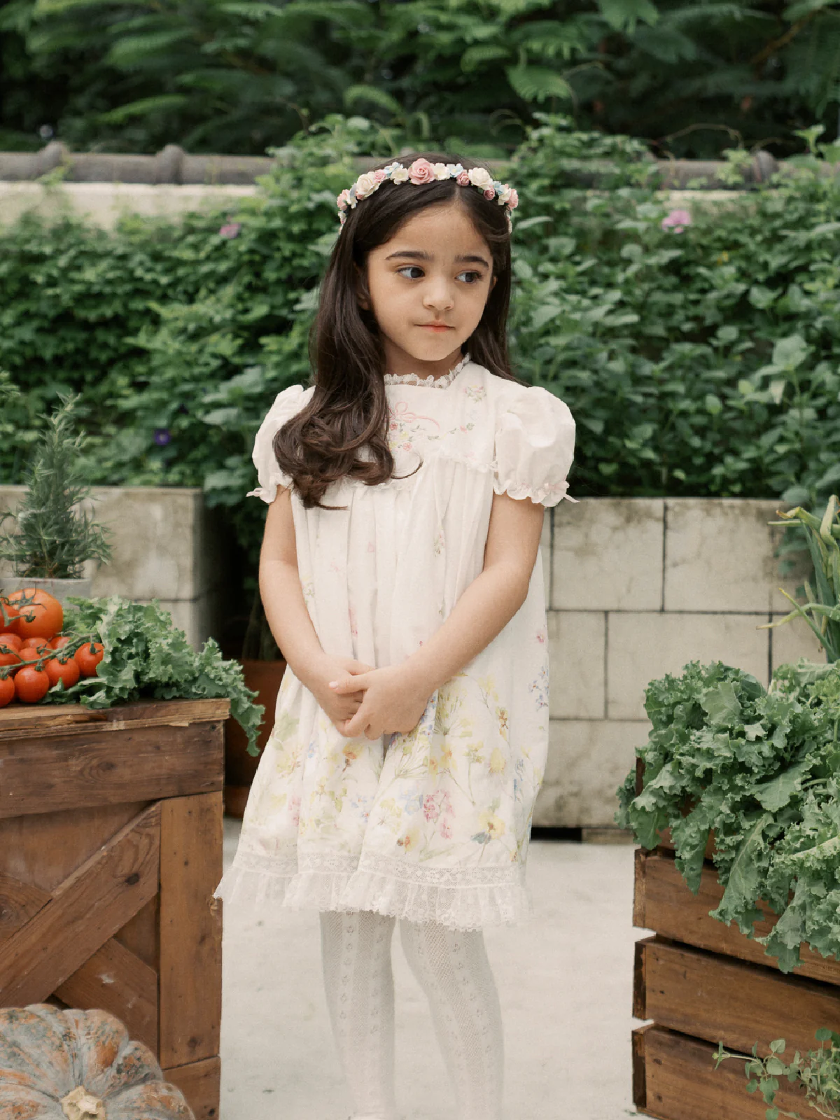 Floral Smocked  Lace Pink Satin Noori Dress