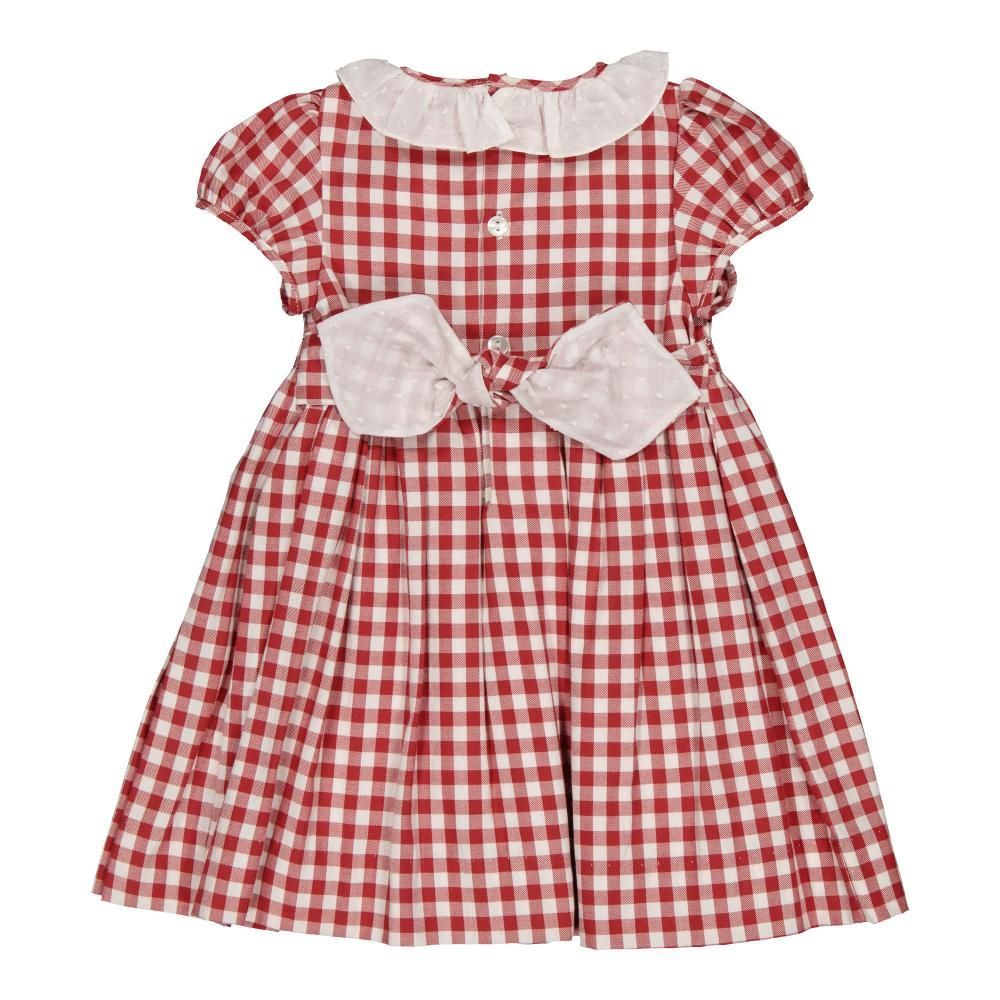 KIDIWI Girls' Red Gingham Smocked Dress with Ruffle Collar