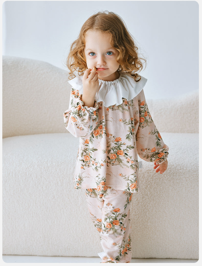 Girls' Squirrel Floral Long Sleeve Loungewear