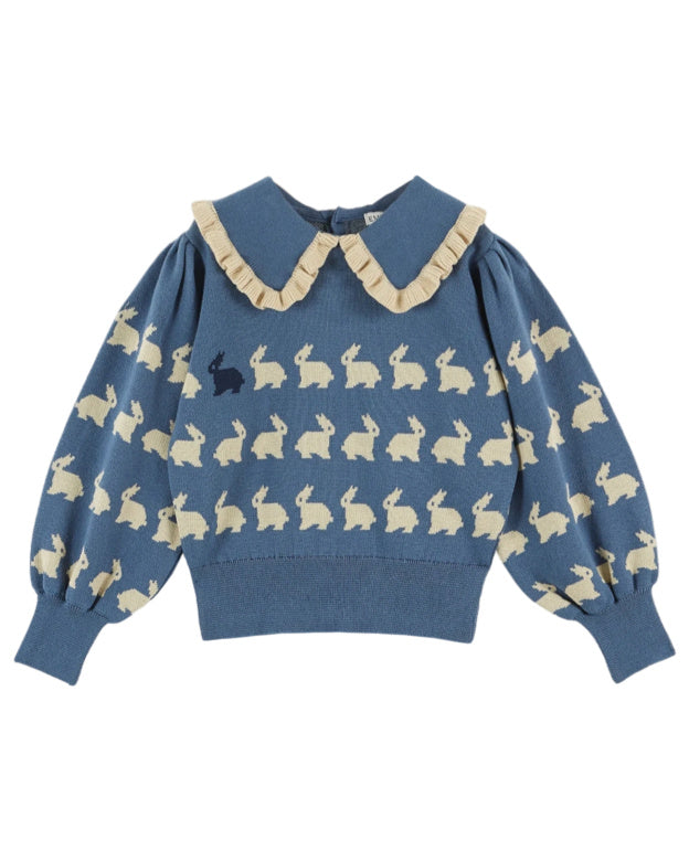 Emile et Ida Blue Rabbit Jacquard Sweater