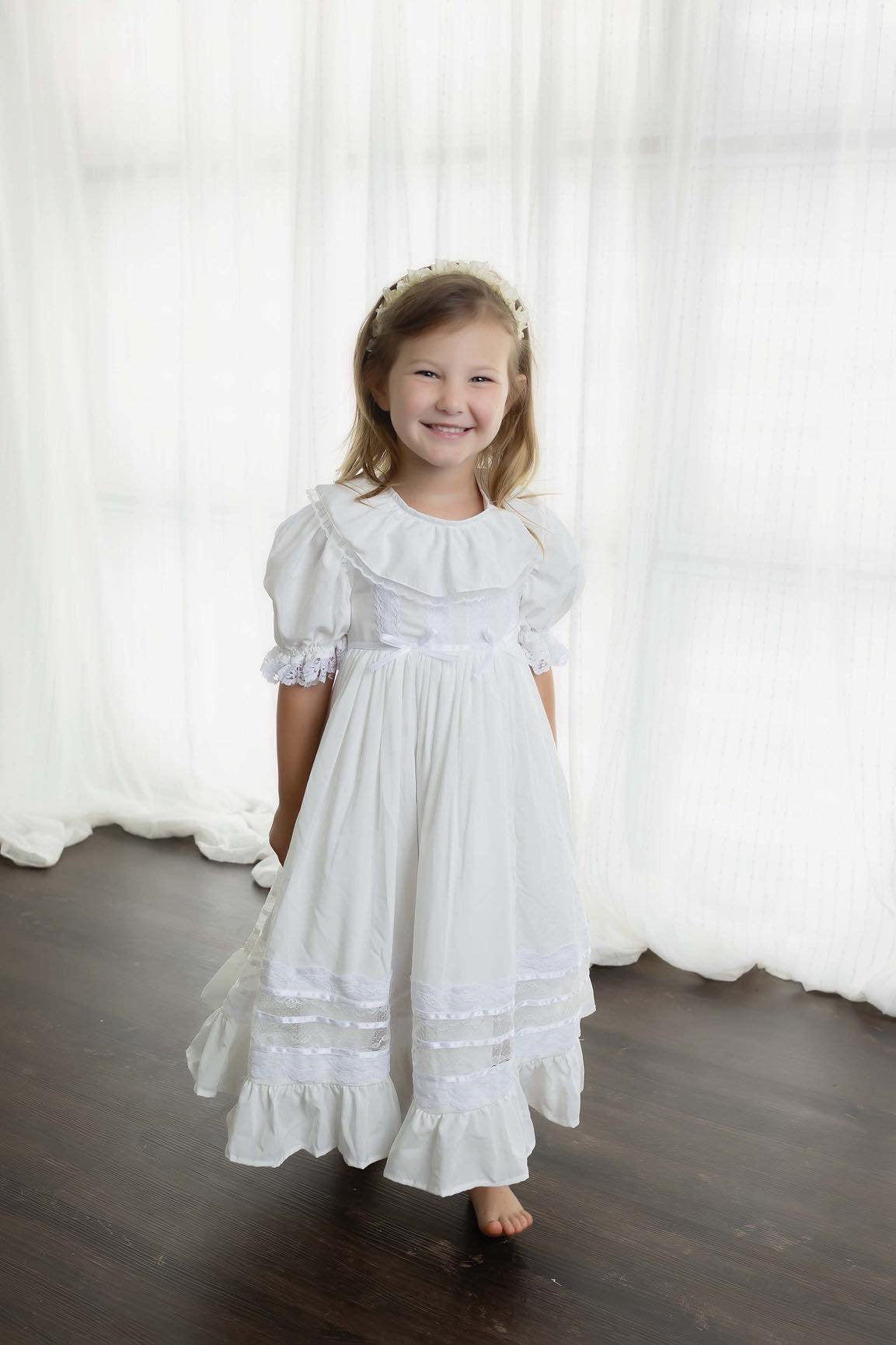 JannyBB White Elegant Heirloom Vintage Dress