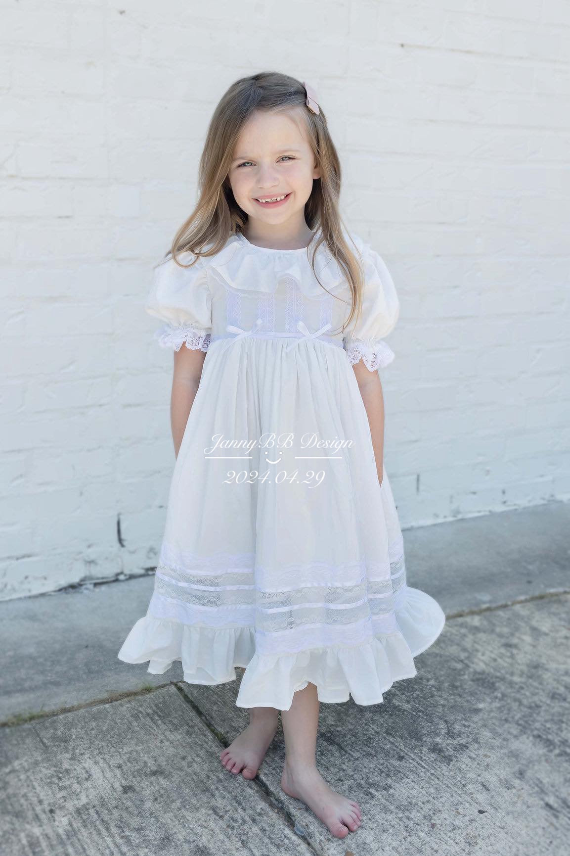 JannyBB White Elegant Heirloom Vintage Dress