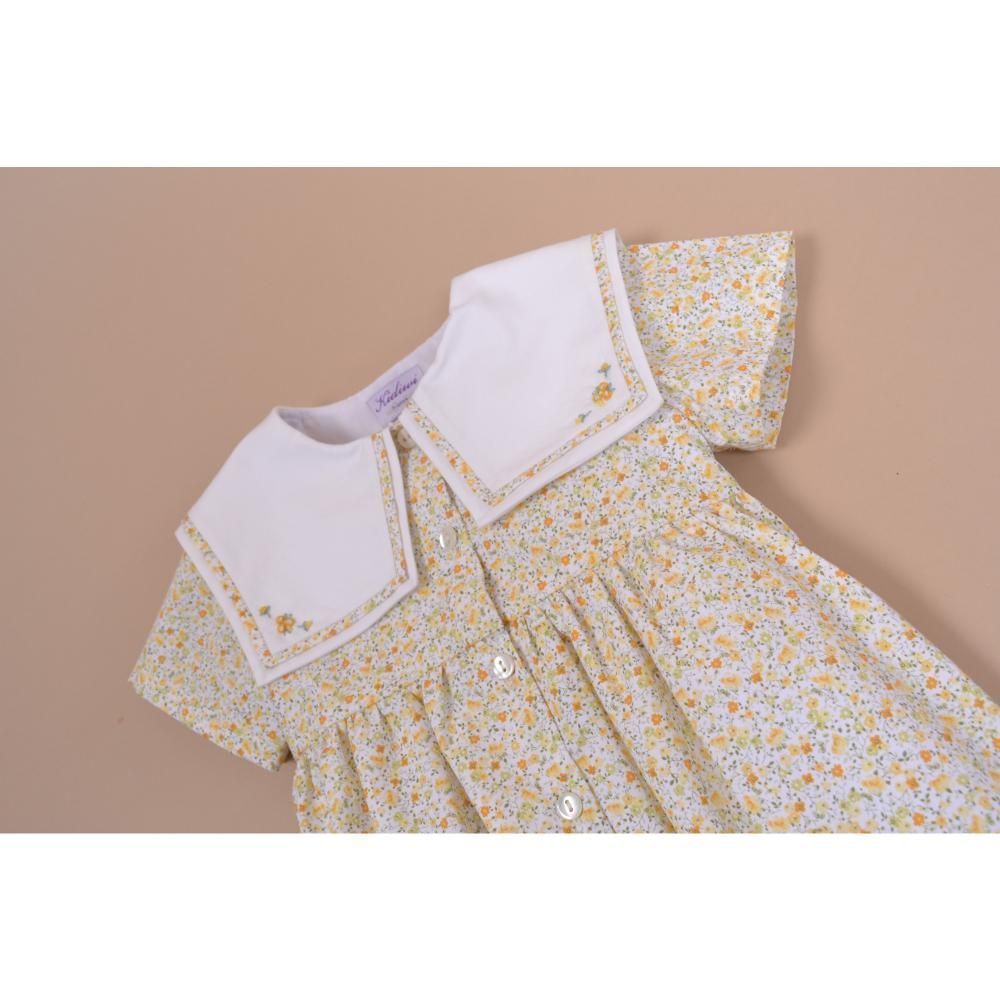 Kidiwi Yellow Floral Dress with Embroidered Sailor Collar