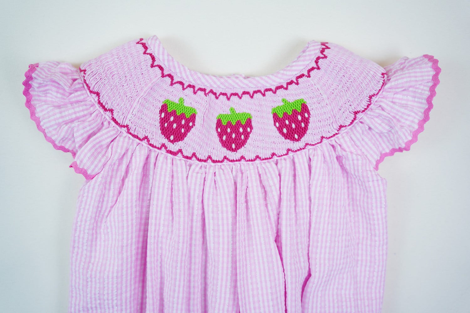 Hand-Embroidered Strawberry Smocked Romper