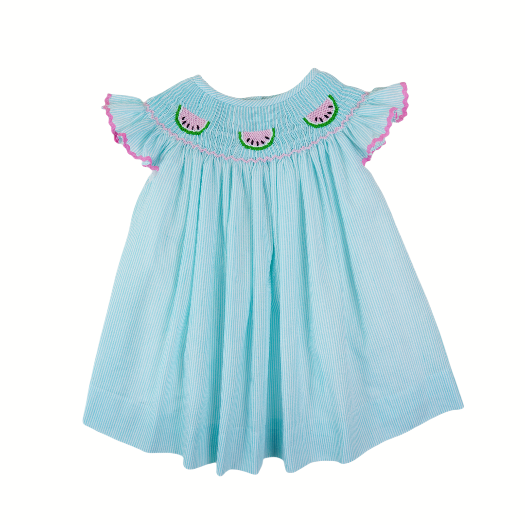 Hand-Embroidered Watermelon Smocked Dress