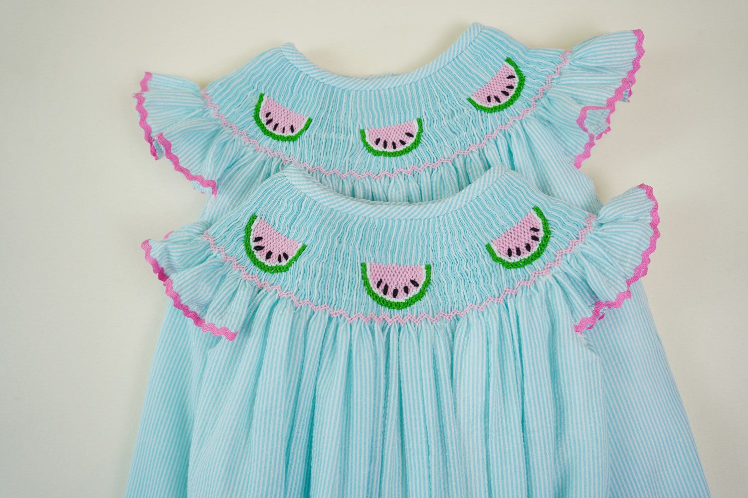 Hand-Embroidered Watermelon Smocked Romper