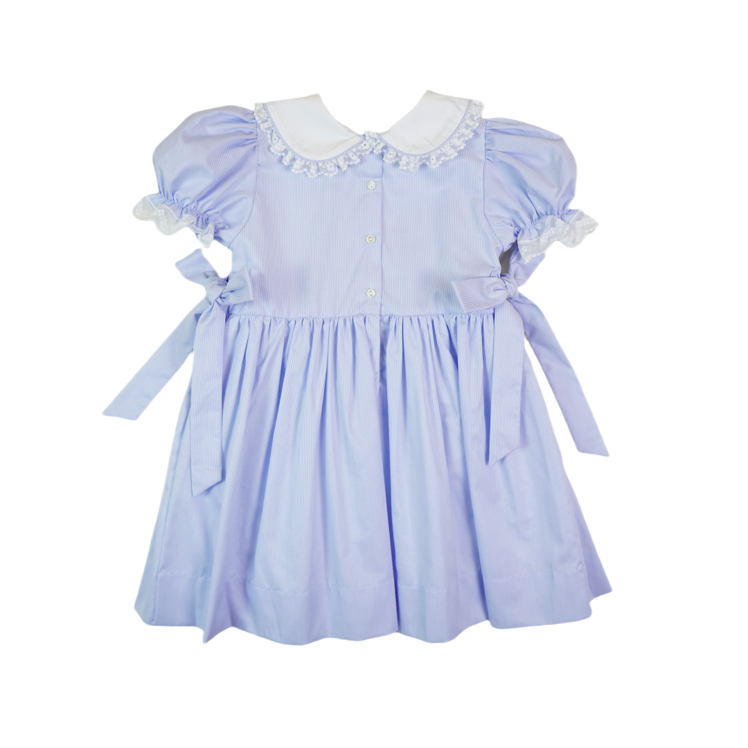 Hand-Embroidered Blue Smocked Dress